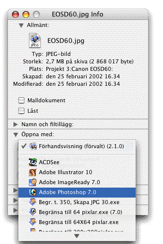 &Auml;ndra association i Mac OS X