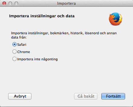 Firefox import bokmärken