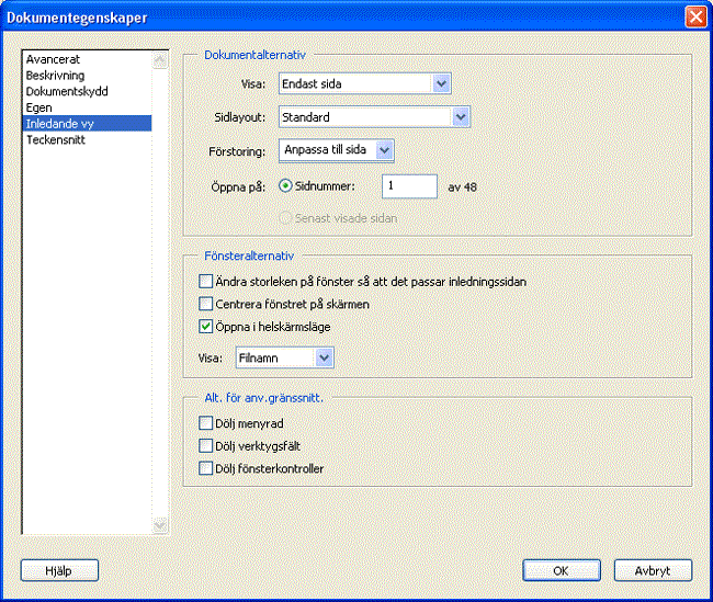 Acrobat dialogruta &ouml;ppna pdf i helsk&auml;rmsl&auml;ge